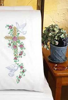 Janlynn Embroidery Kit Pillow Cases 2 Victorian Cross