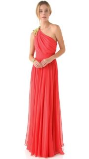 Marchesa Notte One Shoulder Dress with Knotted Cord