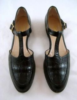 Salvatore Ferragamo Womens Crocodile T Strap May Jane Shoes 7.5AAAA