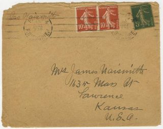 James Naismith Handwritten Letter w 2X Signed Envelope May 12 1918 WWI