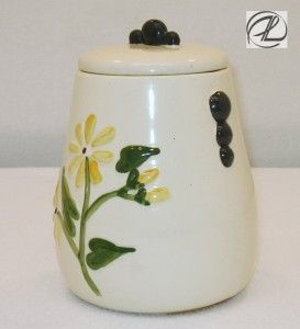 Vintage Cookie Jar Daisy Yellow White Pottery Antique Round Retro 1940