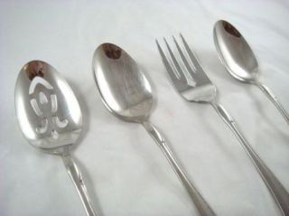 Oneida Shasta Flatware Stainless Steel 4 Piece Serving Spoons and Fork