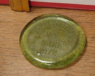 Jamestown VA Green Glass Commemorative Disk 1978