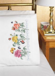 Janlynn Embroidery Kit Rose Garden Pillowcases