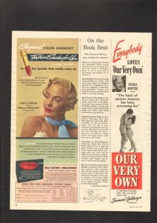 1950 Print AD Max Factor Lipstick Janis Carter Movie Star Fashion