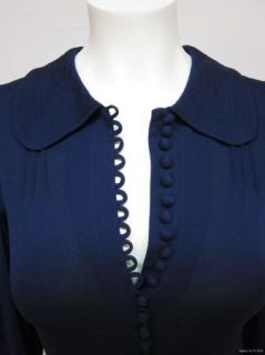 Jean Muir Vintage 70s Navy Matte Jersey Knit Button Fastening Long