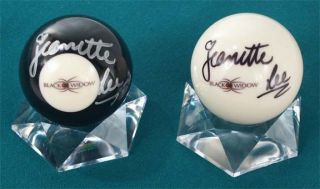 Jeanette Lee The Black Widow Autographed 8 Ball Cue Ball with Stands