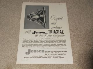 Jensen Triaxial Speaker Ad 1956 1 PG Article Very RARE Original