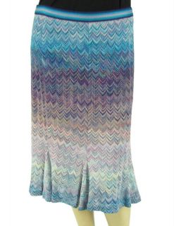 Missoni Orange Label Knit Skirt 44 Chevron Silk Blend Pleated Blue