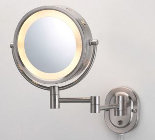 Jerdon Eclipse Wall Mounted Lighted Makeup Mirror 5X 1x Magnification