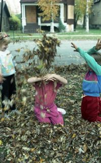 1991 35mm Negs Kids Having Fun Making Fort of Leaves 6