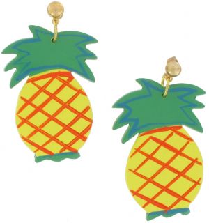 Vintage 1980s Wood Hawaiian Pineapple Earrings