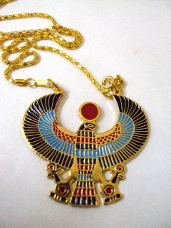 Horus Falcon Pharaoh Egyptian Jewelry Necklace Enamel