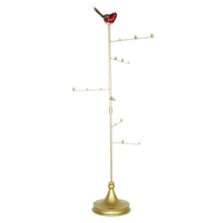 Red Bird Jewelry Tree Stand 22 5H Gold Rack Organizer Necklace