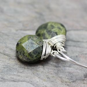 Serpentine Jade Faceted Briolette Bead Sterling Silver Wire Wrapped