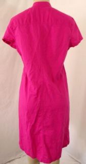 Sz M J Jill Hot Pink Button Up Pintuck Short Sleeve Linen Dress Knee