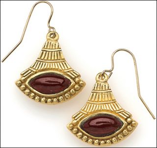 Egyptian Jewelry Garnet Lotus Earrings 24K Gold Plate
