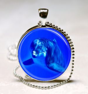 Dolphin Blue Ocean Glass Tile Jewelry Necklace Pendant