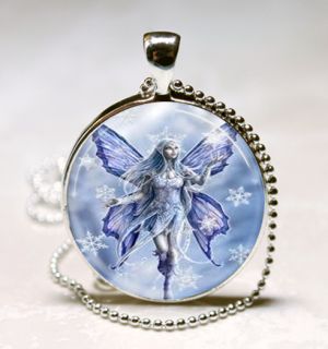 Snowflake Fairy Glass Tile Jewelry Necklace Pendant