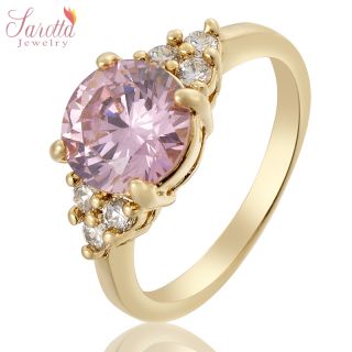 Lady Fashion Jewelry Pink Sapphire Yellow Gold GP Cocktail Gem Ring