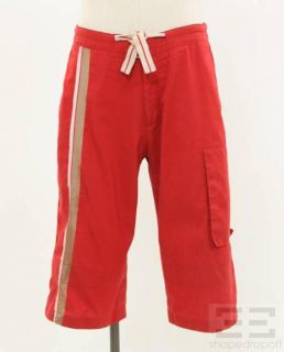 Jil Sander Mens Red Striped Tie Waist Cropped Pants