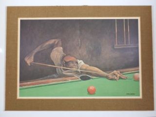 Ernie Barnes Vintage Original Print Jake Man Playing Pool Black