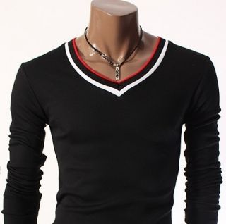 Mens Casual V Neck Slim T Shirt Black R2VT06
