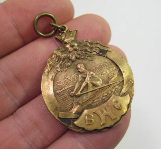 Vintage BWC Baldwin Wallace Crew Rowing Ornate Medal King Neptune Gold