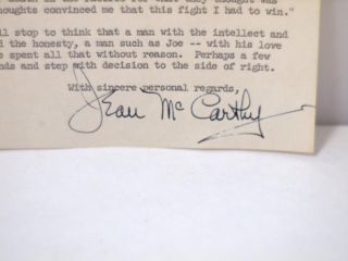 Joseph Tail Gunner Joe McCarthy Senator Signed Funeral Letter 1957