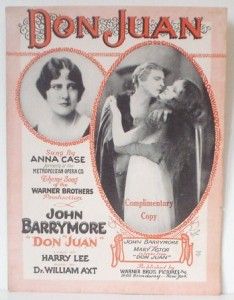 John Barrymore Mary Astor in Don Juan Sheet Music Flyer