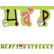   CUPCAKE Happy Birthday Jointed BANNER Party Decorations Supplies