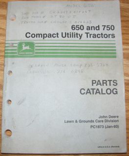 John Deere 650 & 750 Compact Utility Tractor Parts Catalog Manual Book