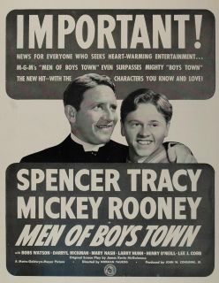 1941 Movie Ad Men of Boys Town Spencer Tracy Mickey Rooney MGM Motion