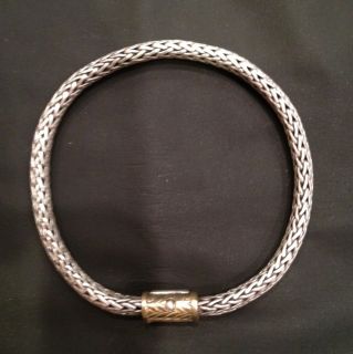 John Hardy Woven Collection Ladies Silver Bracelet with 18 KT Gold Clasp  