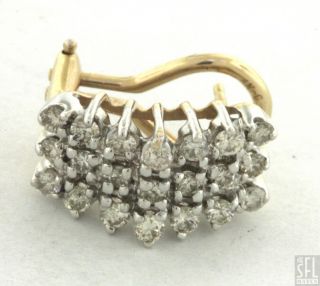 14k 2 Tone Gold Fancy 1 03Ct Diamond Stepped Cluster Earrings  