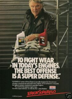 1989 Exxon Superflo Oil Original Ad John Madden  