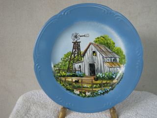 Handpainted Plate Grandpa's Barn Windmill Signed by Janice Palmer  