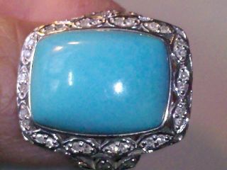 14k Solid White Gold Large Turquoise Diamond Ring by John Laura Ramsey  