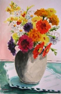 Original Flowers Vase Watercolor Painting John Williams Impressionism JMW Art  
