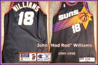 John Williams 1997 98 Champion Road Black Fireball Game Worn Phoenix Suns Jersey  