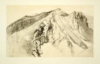 1872 Lithograph John Ruskin Marble Quarry Carrara Massa Tuscany Italy Mountain  