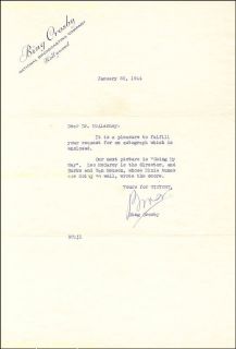 Bing Crosby Typed Letter Signed 01 20 1944  