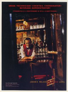 1996 Johnnie Walker Red Label Scotch Whisky Bartender Drink Technician Print Ad  