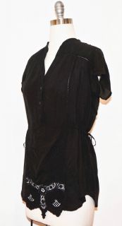 Johnny Was Collection Rayon Tie Waist Tunic in Black L  