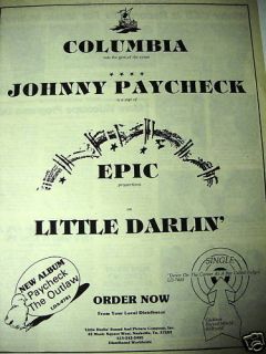 Johnny Paycheck The Outlaw 1979 Promo Poster Ad Mint Co  