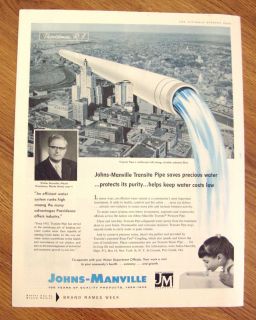 1958 Johns Manville Ad Transite Pipe Providence Rhode Island  