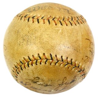1930 Barnstorming Baseball w Babe Ruth Lou Gehrig Signed Ball PSA DNA  