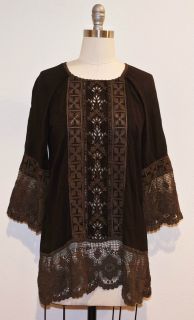 Johnny Was Collection Rayon Square Neck Blouse Tunic M  