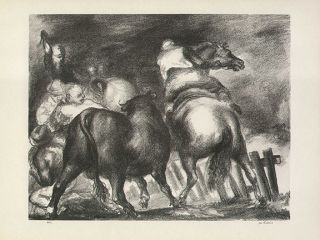 Jon Corbino 1930s Print Rodeo Horseman Escaped Bull  