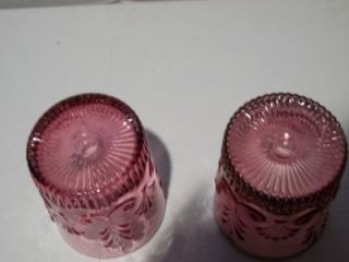 Two Pilgrim Cranberry Glass Adams Pattern 4" Old Fashioned Tumblers  